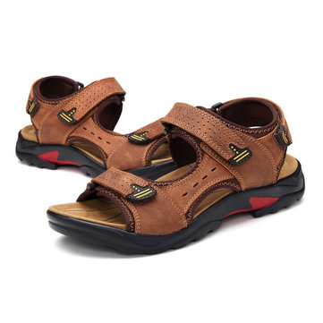 Grande estivale hommes sandales en cuir en cuir de taille sandales respirant chaussures de plage en plein air